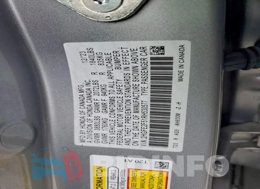 2HGFE2F51RH530577 Photo# 12