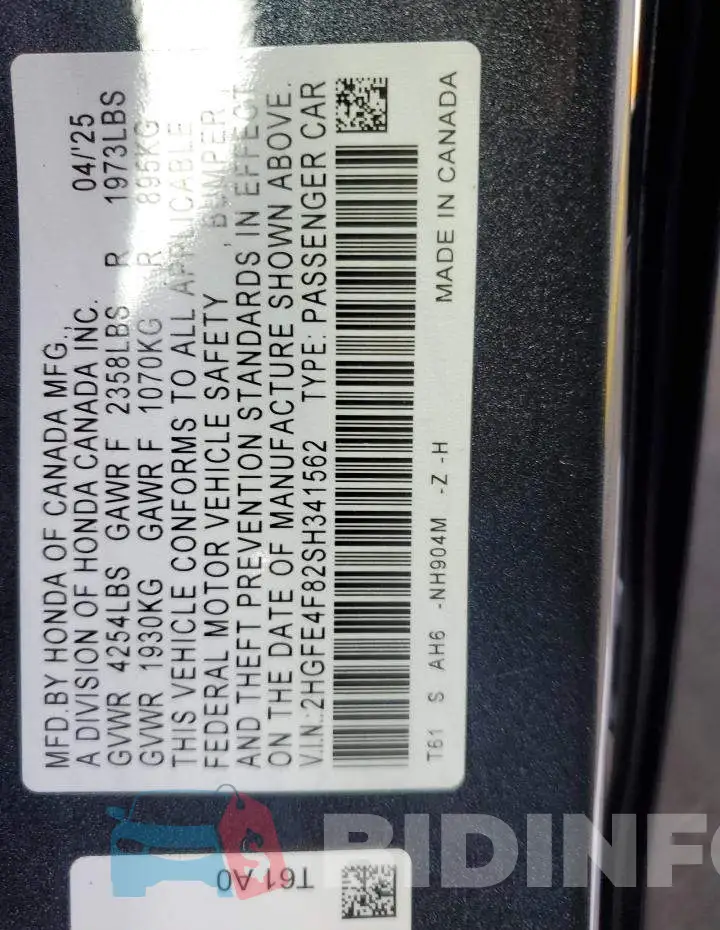2HGFE4F82SH341562 Photo# 13