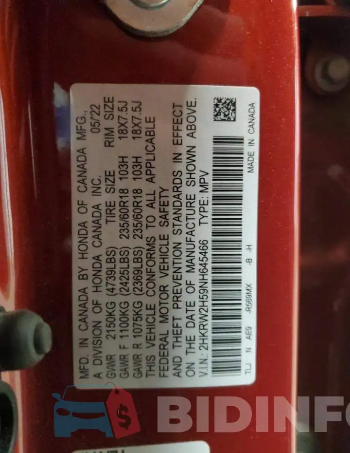 2HKRW2H59NH645466 Photo# 14