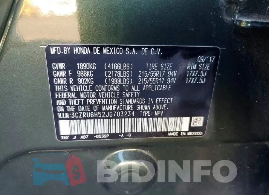 3CZRU6H52JG703234 Photo# 13