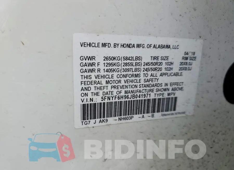 5FNYF6H96JB041971 Photo# 13