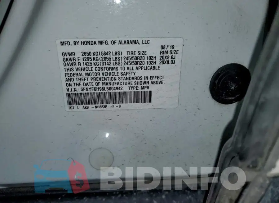 5FNYF6H98LB004942 Photo# 13