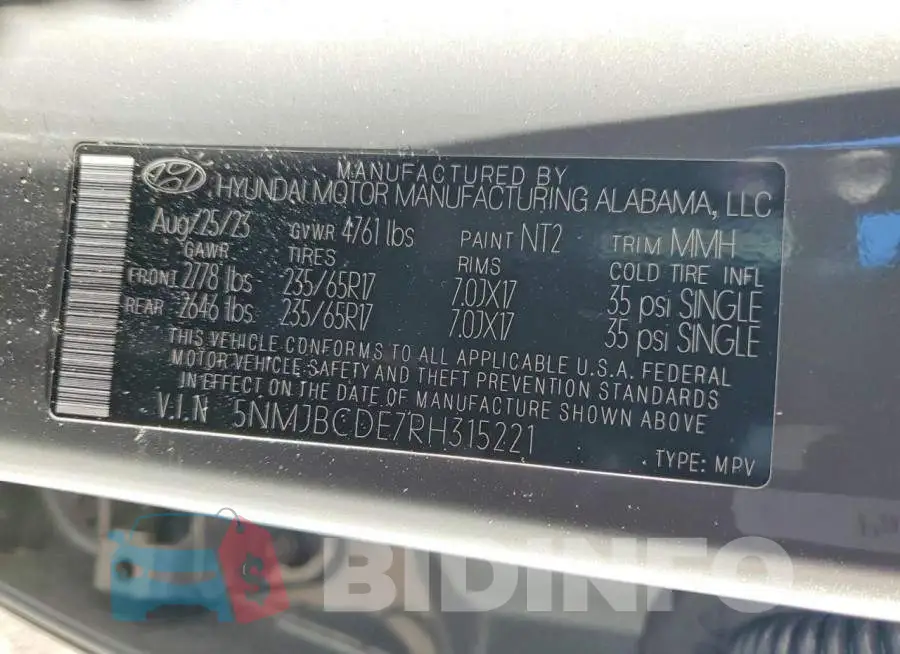 5NMJBCDE7RH315221 Photo# 13