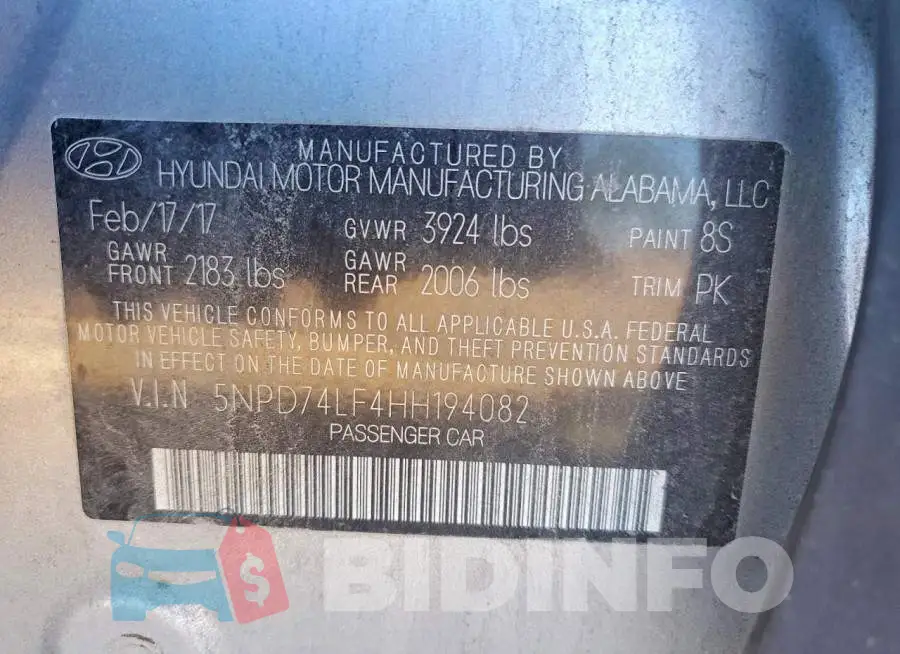 5NPD74LF4HH194082 Photo# 13