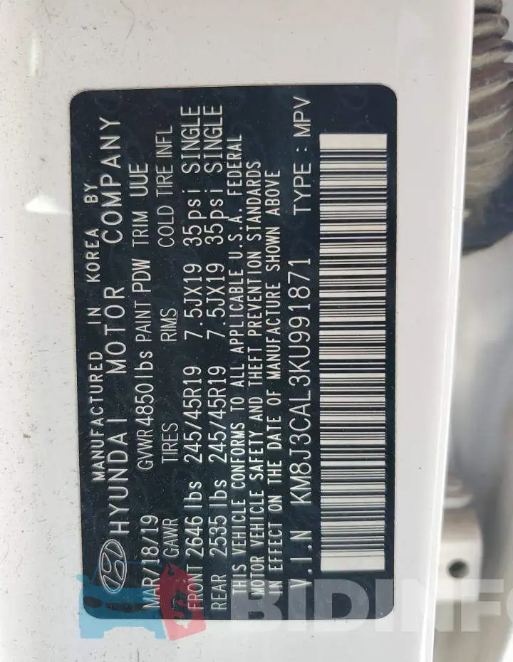 KM8J3CAL3KU991871 Photo# 13
