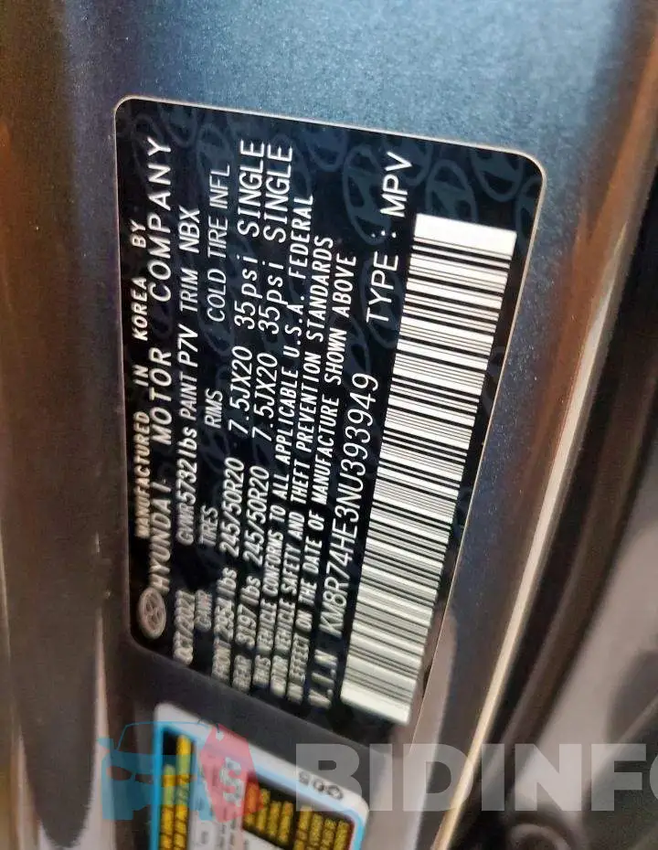 KM8R74HE3NU393949 Photo# 14
