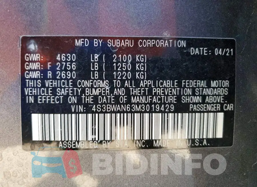 4S3BWAN63M3019429 Photo# 12