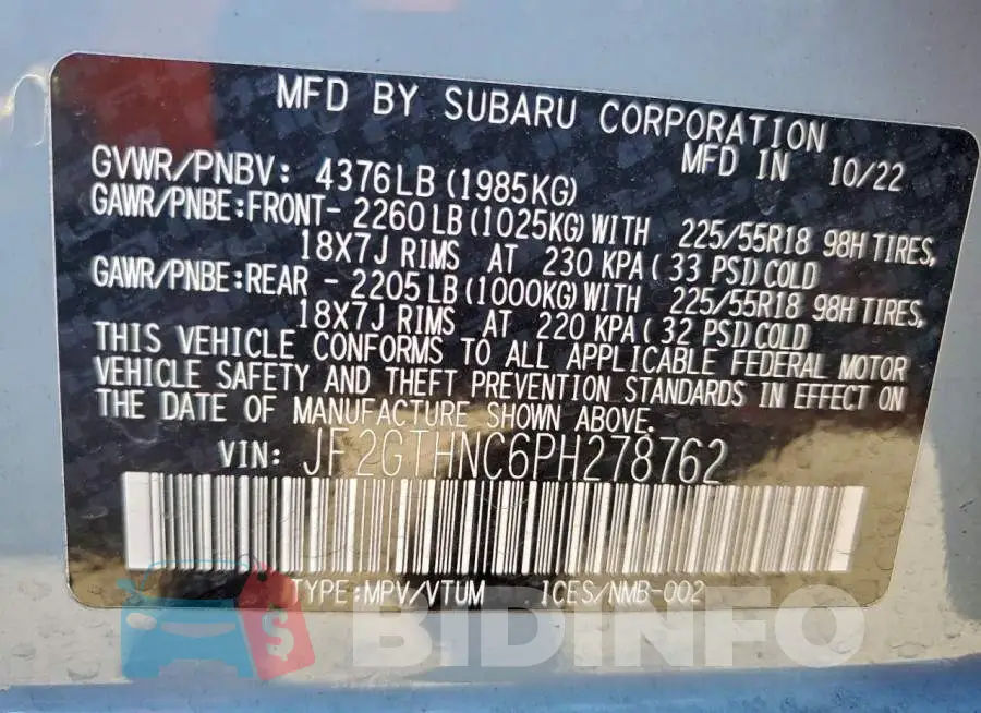JF2GTHNC6PH278762 Photo# 13