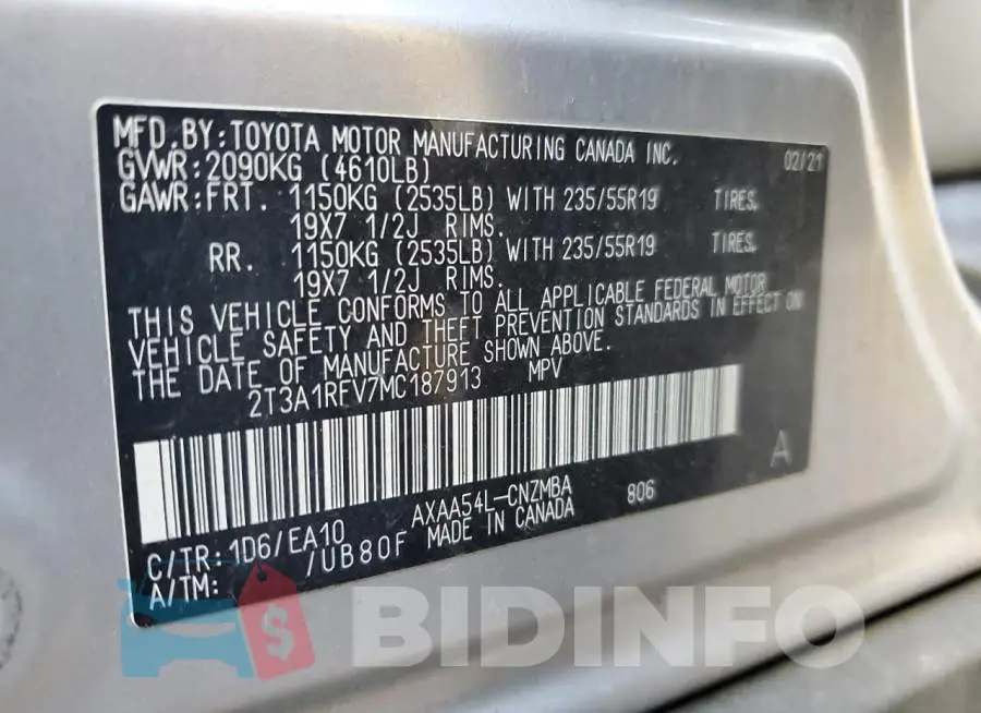 2T3A1RFV7MC187913 Photo# 13
