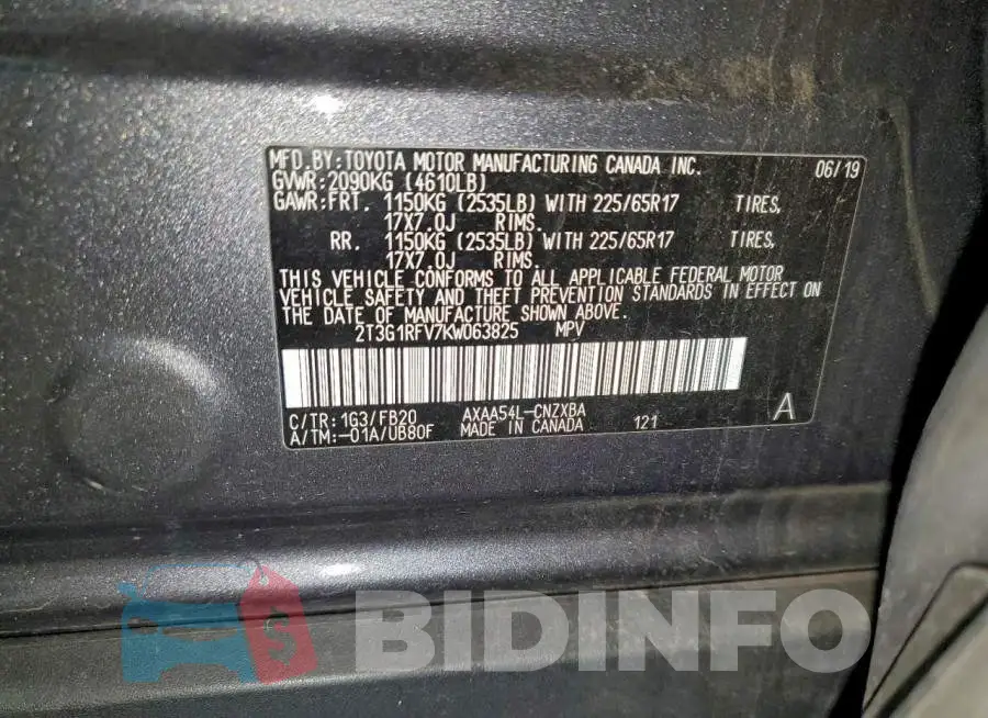 2T3G1RFV7KW063825 Photo# 13
