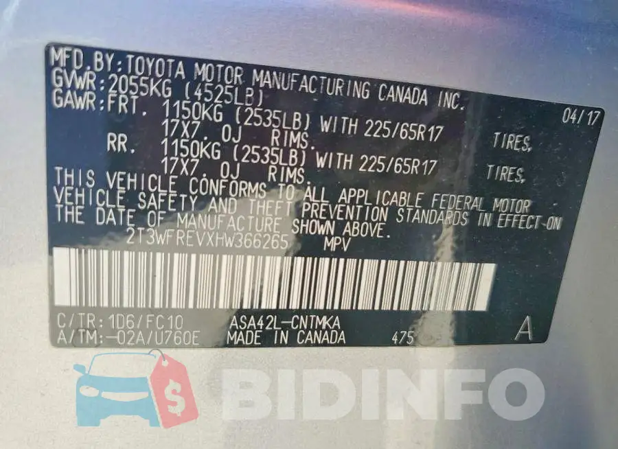 2T3WFREVXHW366265 Photo# 14