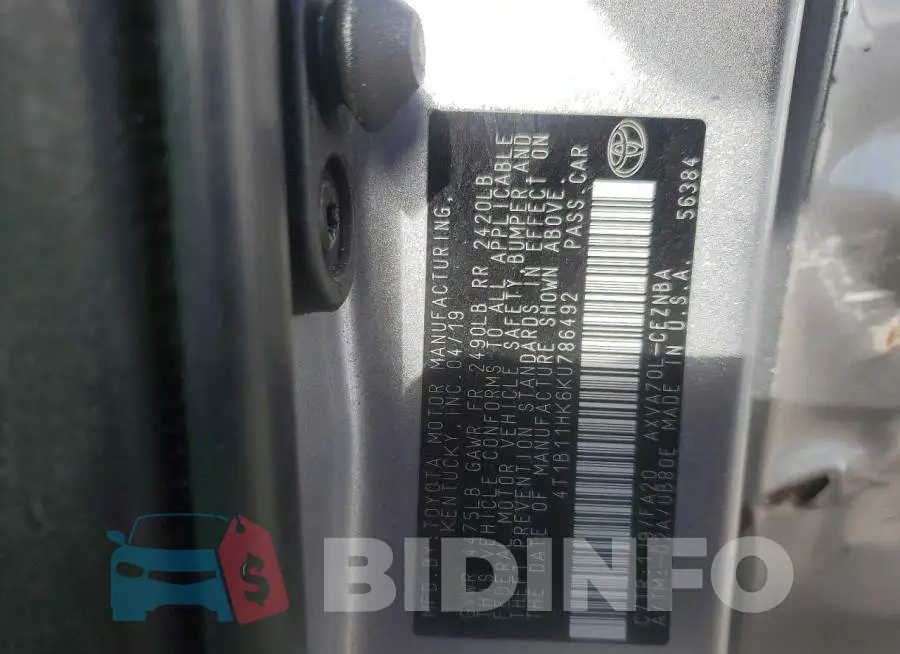 4T1B11HK6KU786492 Photo# 12