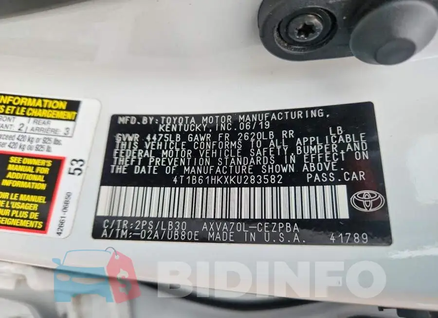4T1B61HKXKU283582 Photo# 13