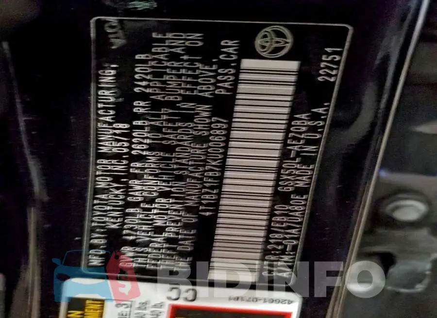 4T1BZ1FB7KU006897 Photo# 12