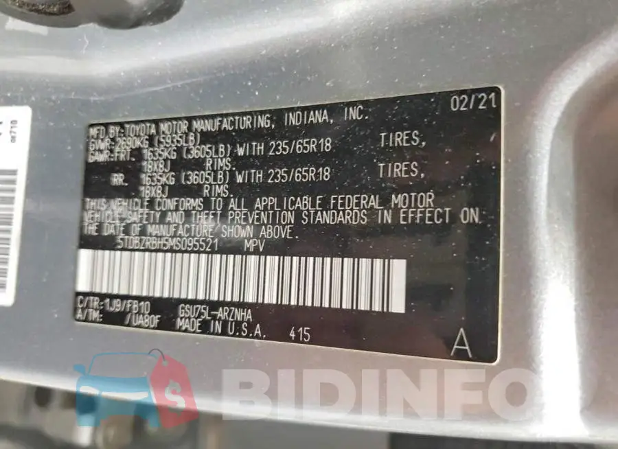 5TDBZRBH5MS095521 Photo# 13