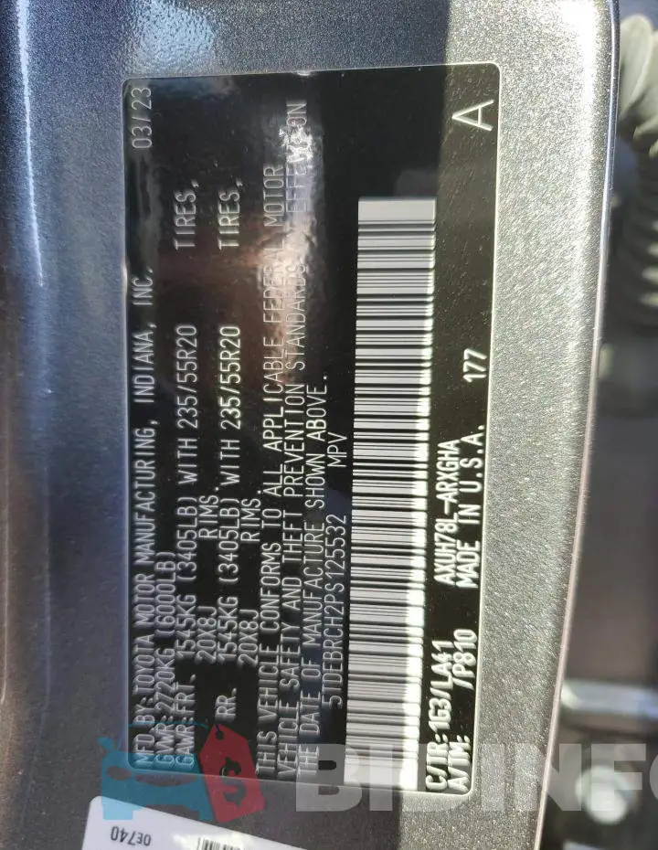 5TDEBRCH2PS125532 Photo# 13