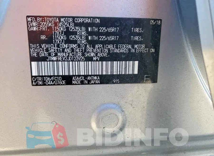 JTMWFREV2JD123925 Photo# 12