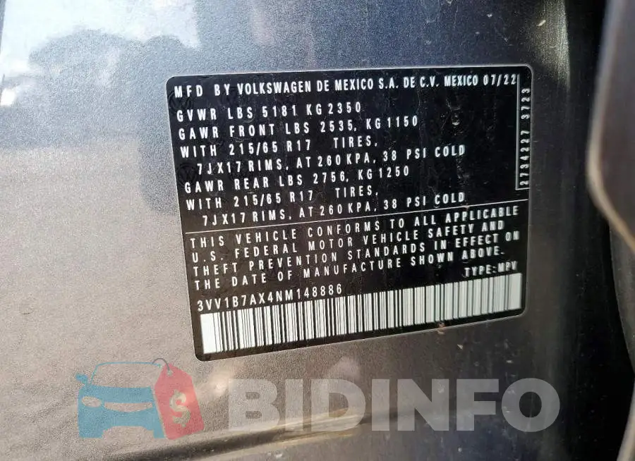 3VV1B7AX4NM148886 Photo# 13