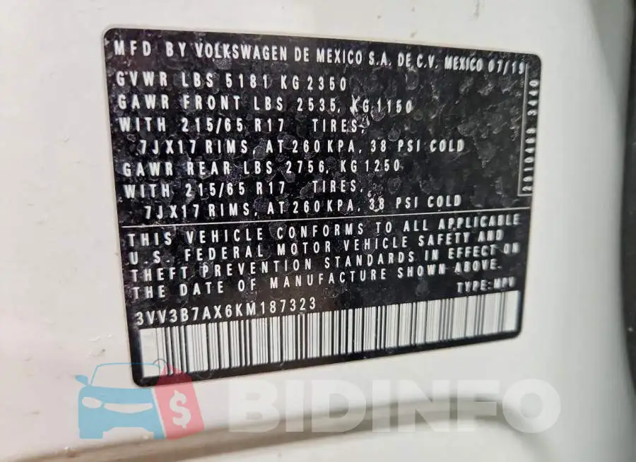 3VV3B7AX6KM187323 Photo# 13