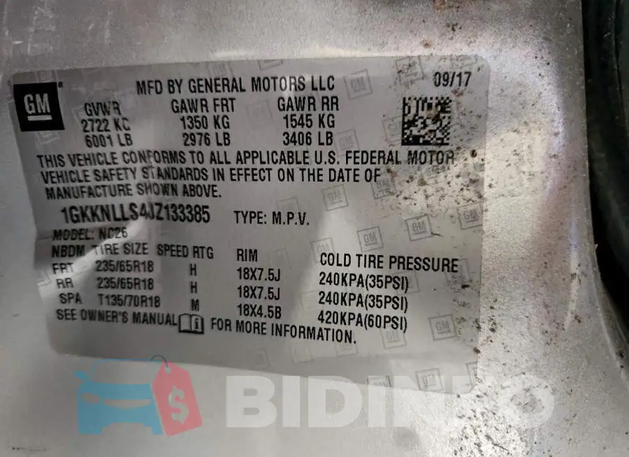 1GKKNLLS4JZ133385 Photo# 12