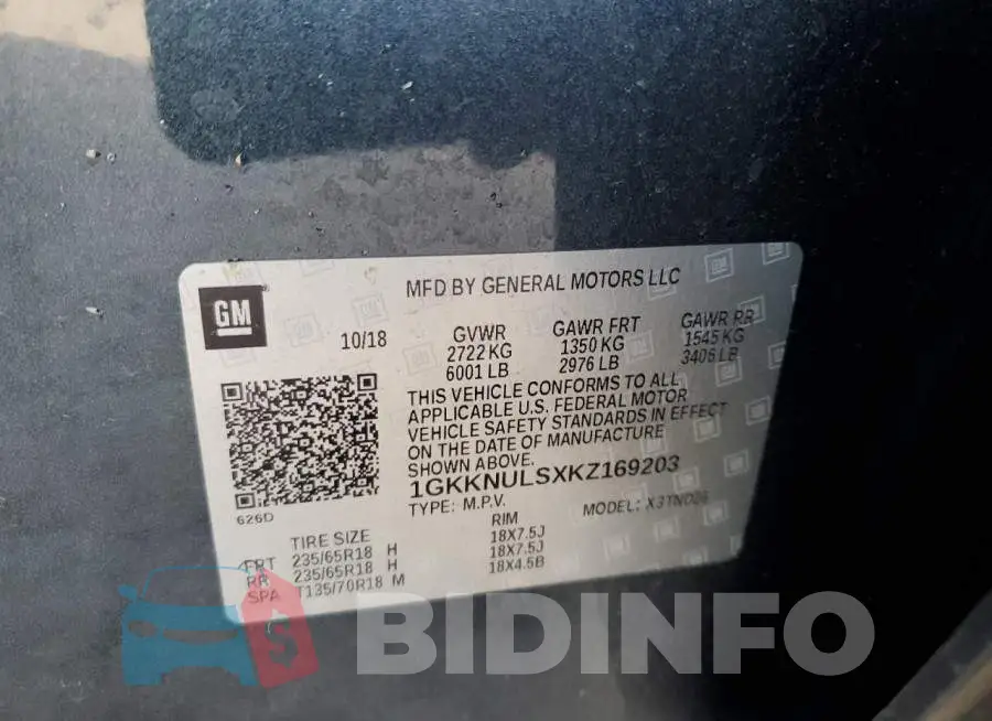 1GKKNULSXKZ169203 Photo# 12