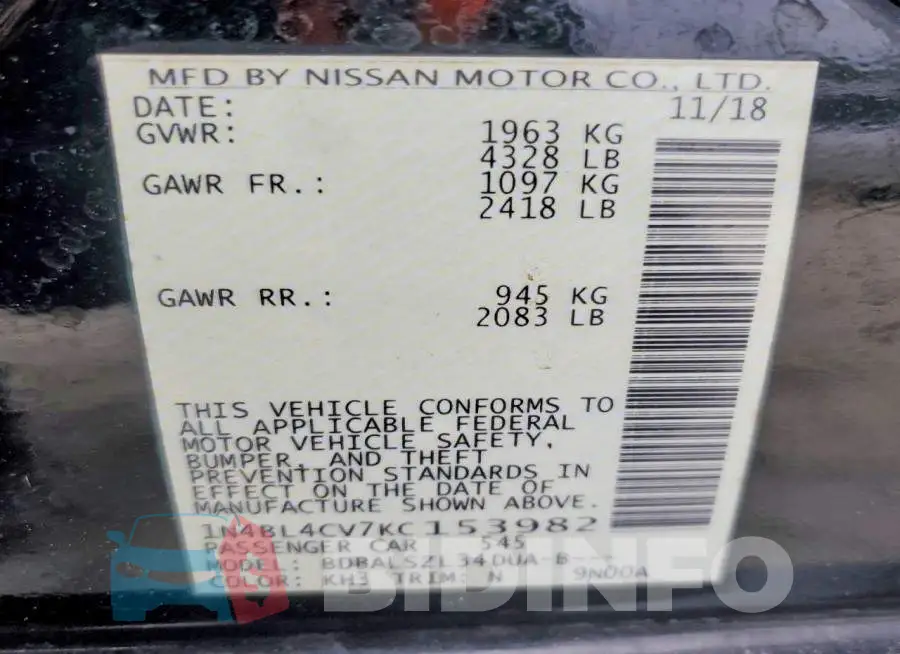 1N4BL4CV7KC153982 Photo# 12