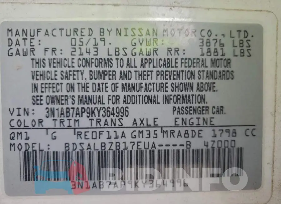 3N1AB7AP9KY364996 Photo# 13