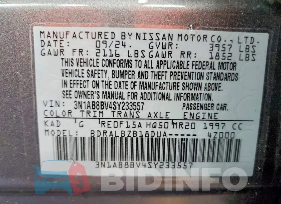 3N1AB8BV4SY233557 Photo# 12