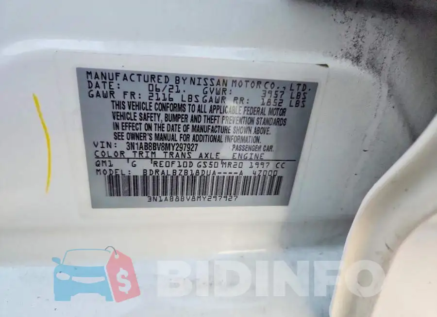 3N1AB8BV8MY297927 Photo# 13