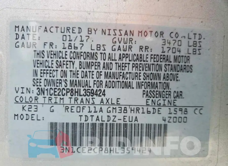 3N1CE2CP8HL359424 Photo# 13