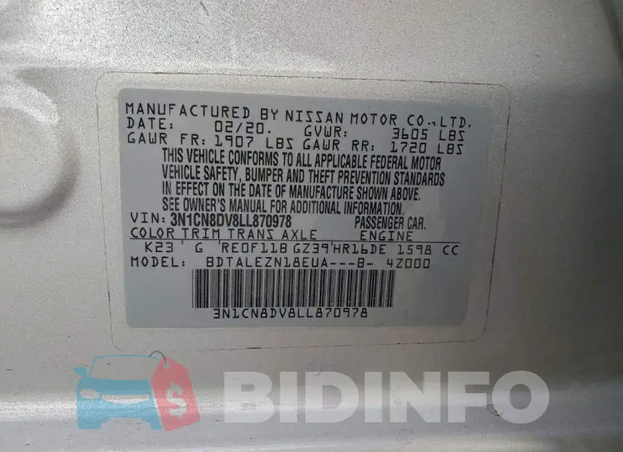 3N1CN8DV8LL870978 Photo# 12