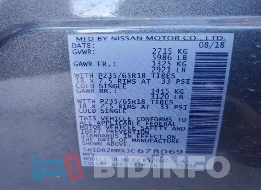 5N1DR2MMXJC678069 Photo# 13