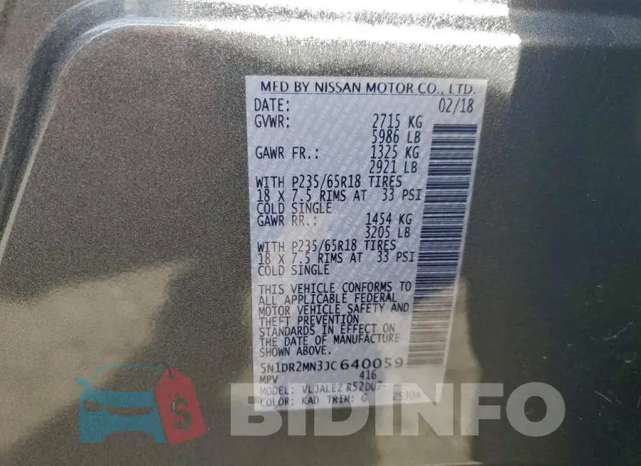 5N1DR2MN3JC640059 Photo# 14