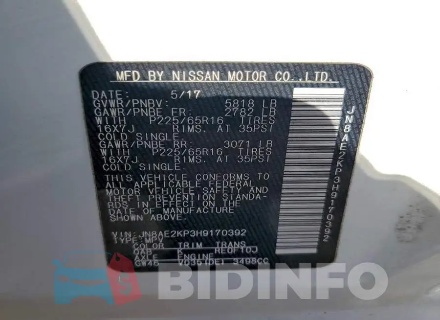JN8AE2KP3H9170392 Photo# 13