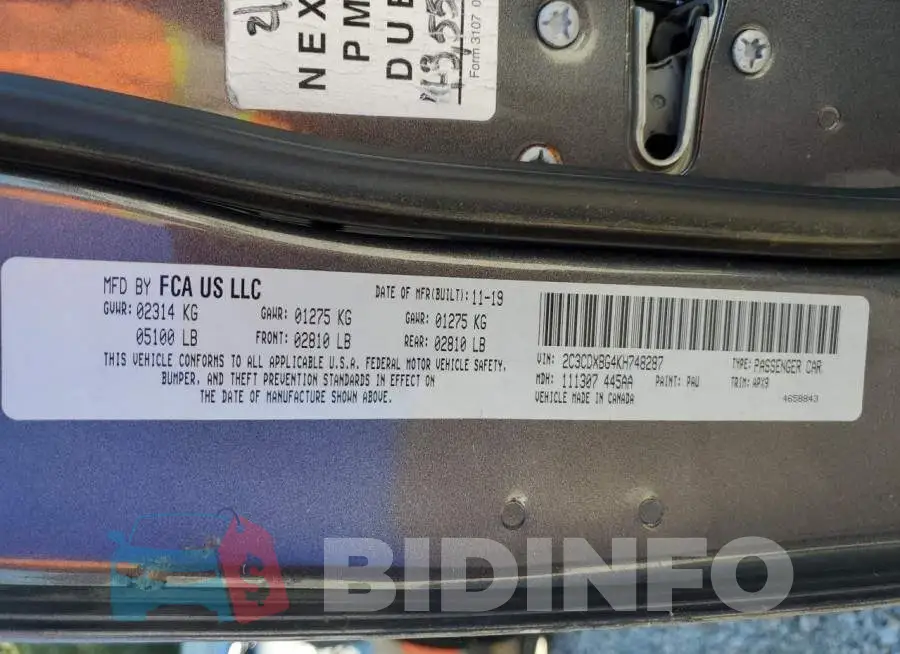2C3CDXBG4KH748287 Photo# 12