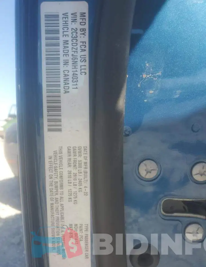 2C3CDZFJ6NH140311 Photo# 13