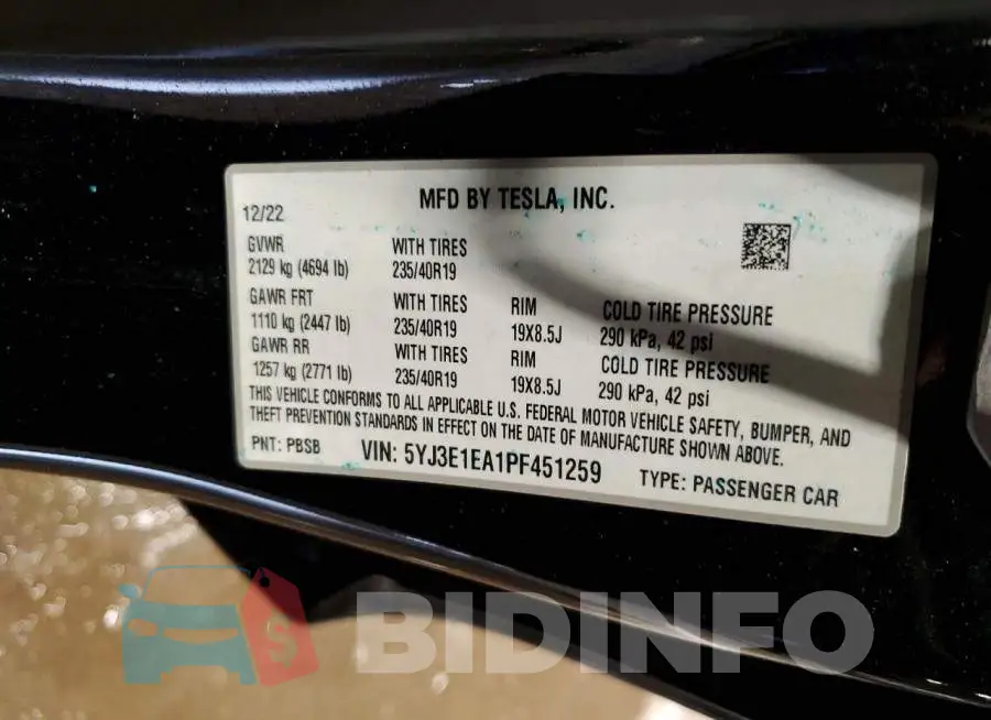 5YJ3E1EA1PF451259 Photo# 12