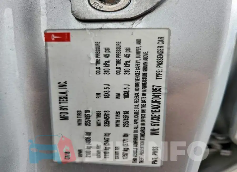 5YJ3E1EAXJF041857 Photo# 12