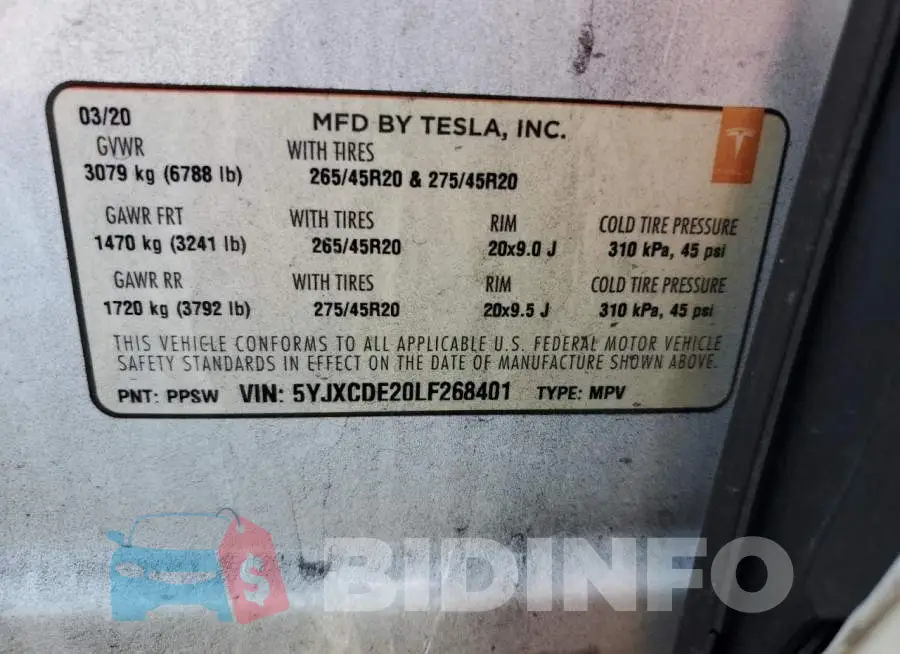5YJXCDE20LF268401 Photo# 13