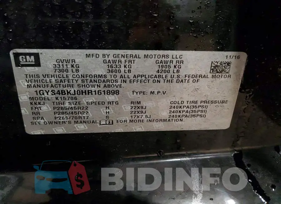 1GYS4BKJ0HR161898 Photo# 13