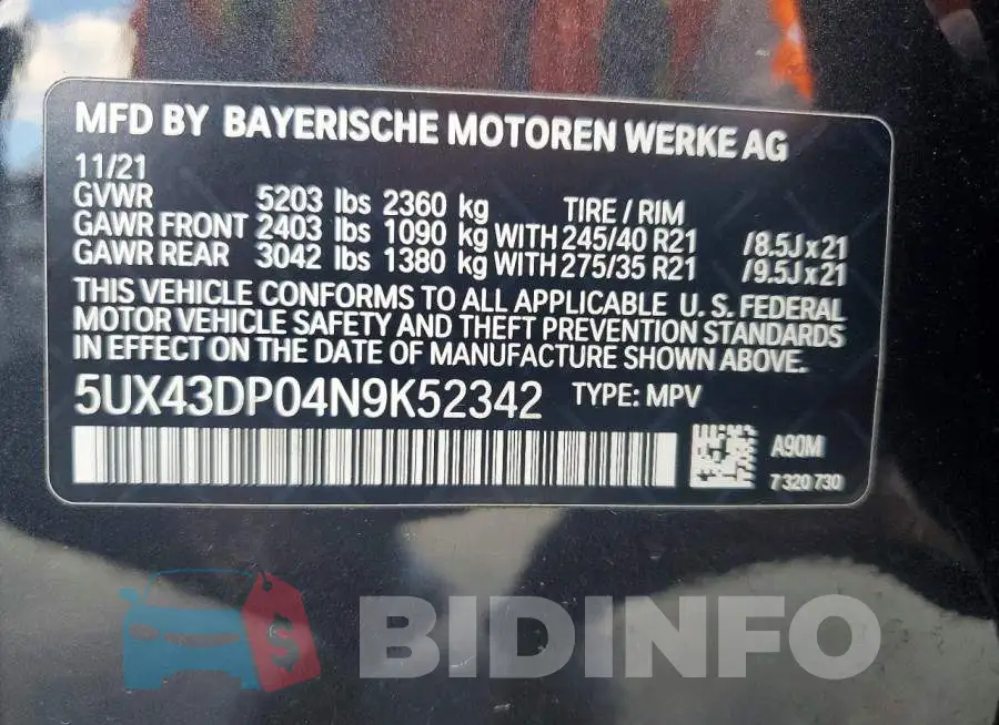 5UX43DP04N9K52342 Photo# 13