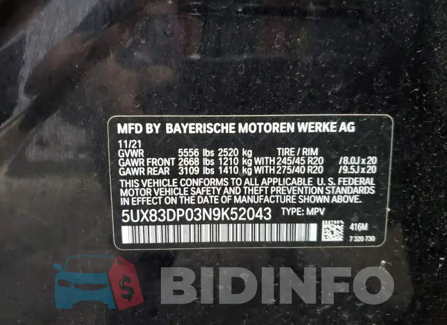 5UX83DP03N9K52043 Photo# 14