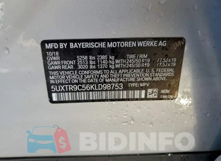 5UXTR9C56KLD98753 Photo# 13