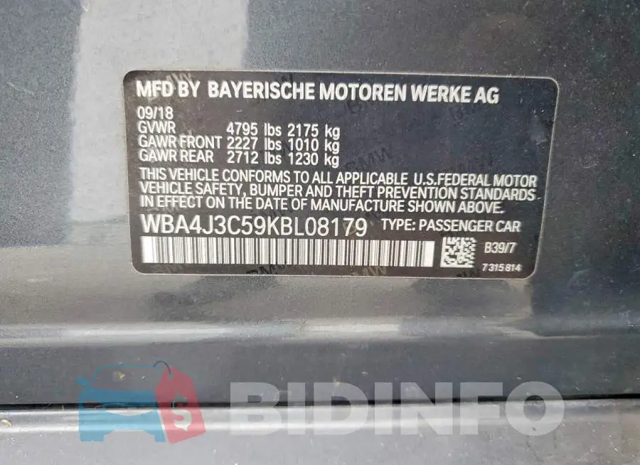 WBA4J3C59KBL08179 Photo# 12