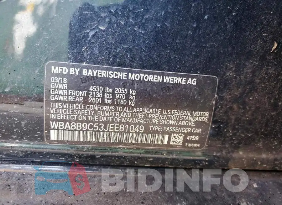 WBA8B9C53JEE81049 Photo# 12