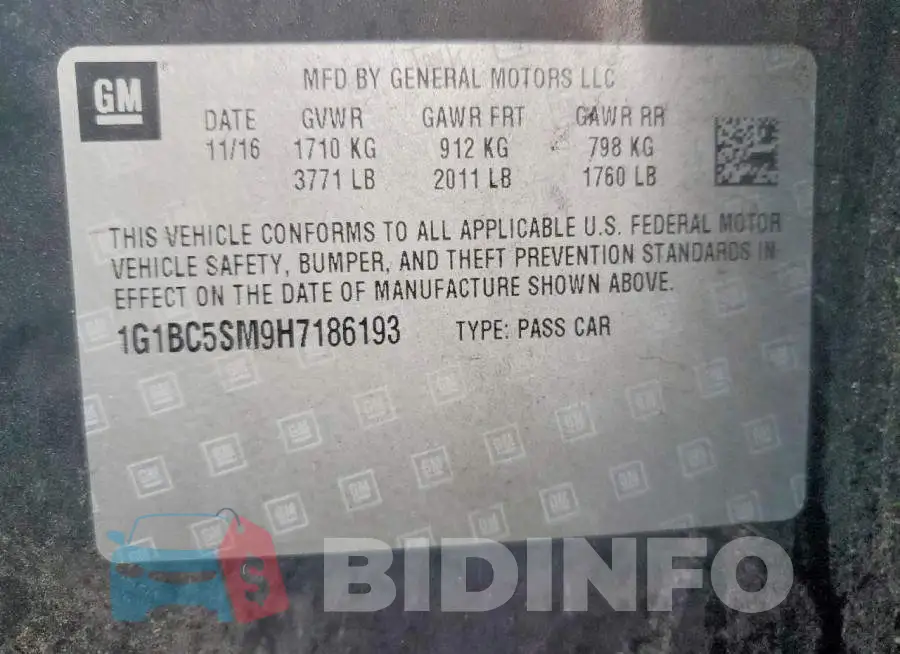 1G1BC5SM9H7186193 Photo# 12