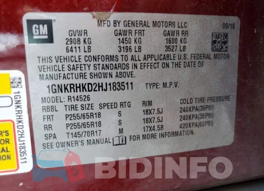 1GNKRHKD2HJ183511 Photo# 13