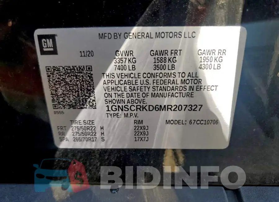 1GNSCRKD6MR207327 Photo# 12