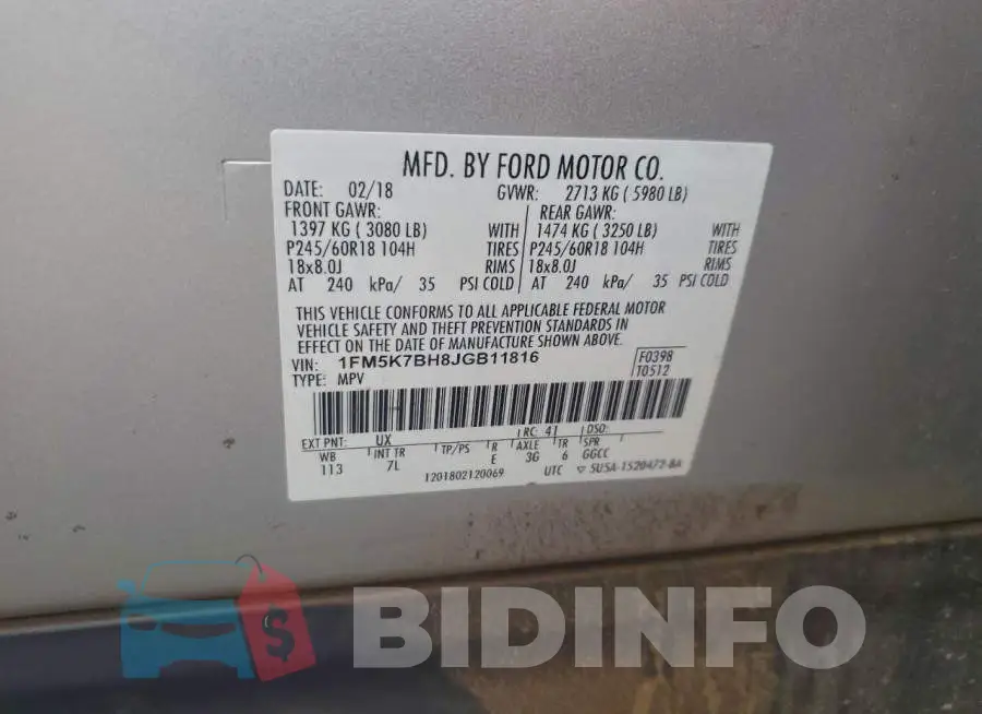 1FM5K7BH8JGB11816 Photo# 13