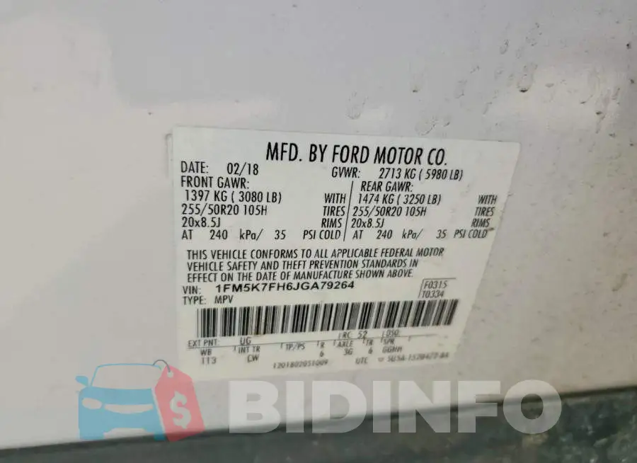 1FM5K7FH6JGA79264 Photo# 13